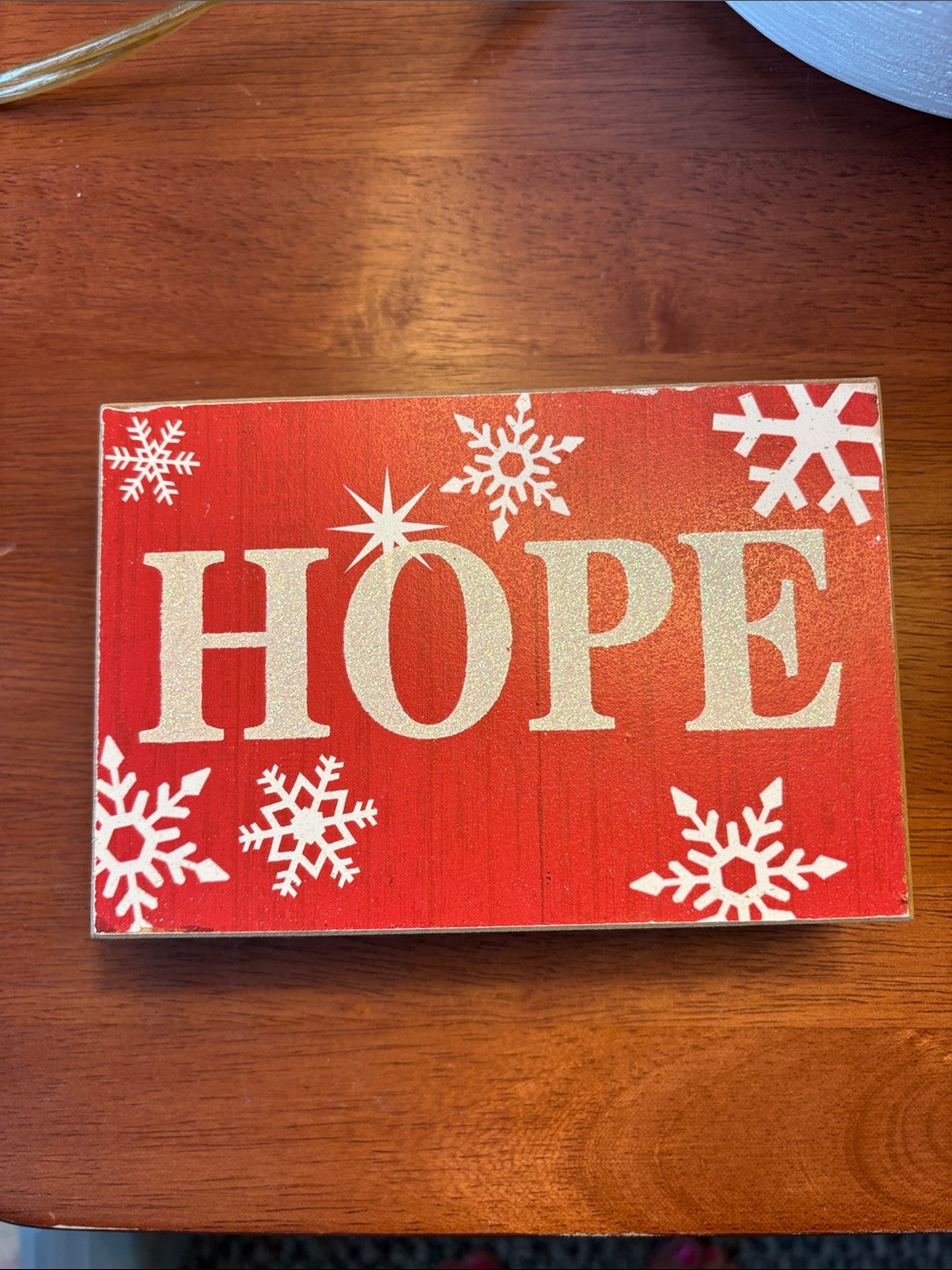 Red 'HOPE' Holiday Block Sign with Snowflakes